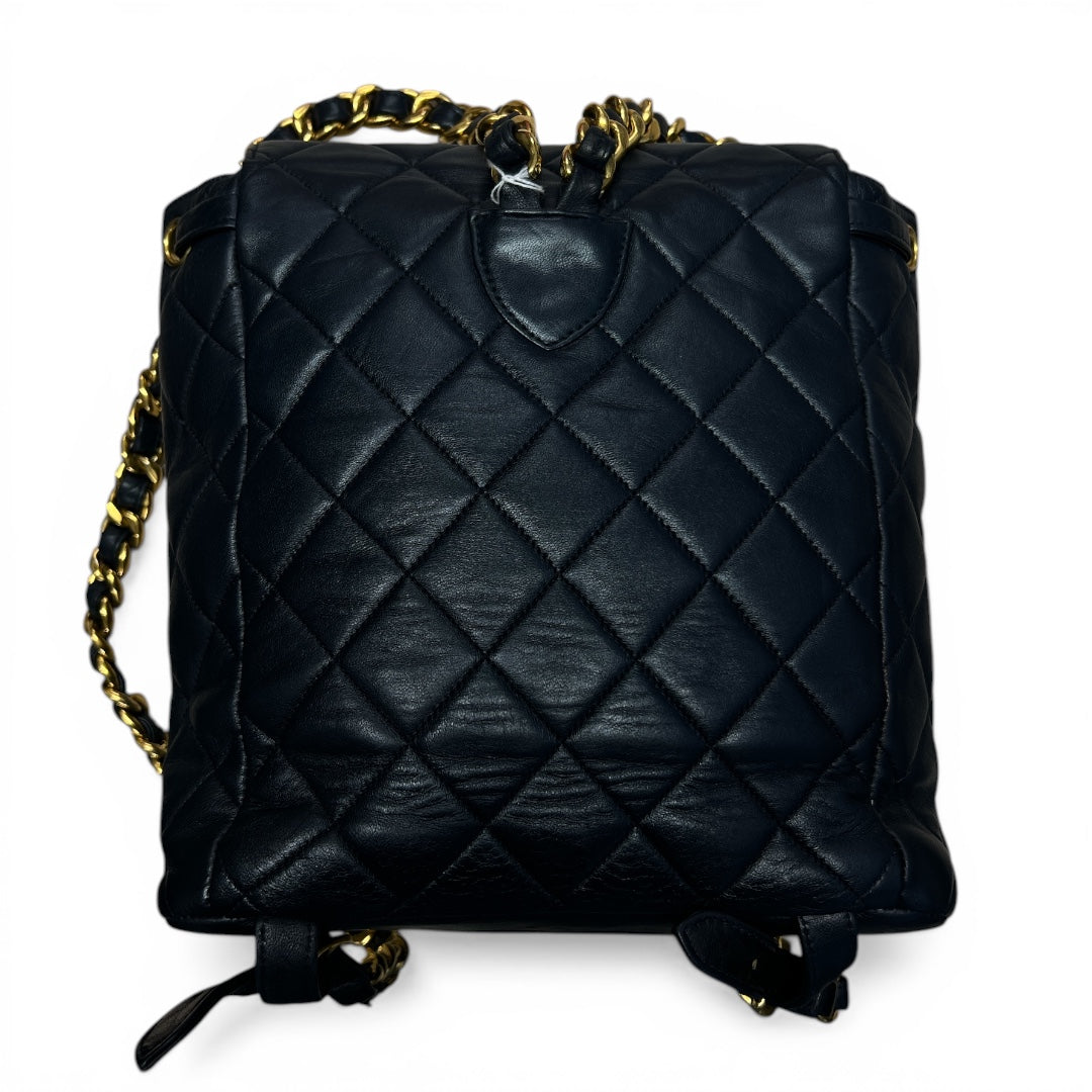 CHANEL Lambskin Quilted Duma Backpack Black Gold Hardware CH2114