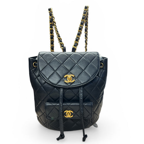 CHANEL Lambskin Quilted Duma Backpack Black Gold Hardware CH2114