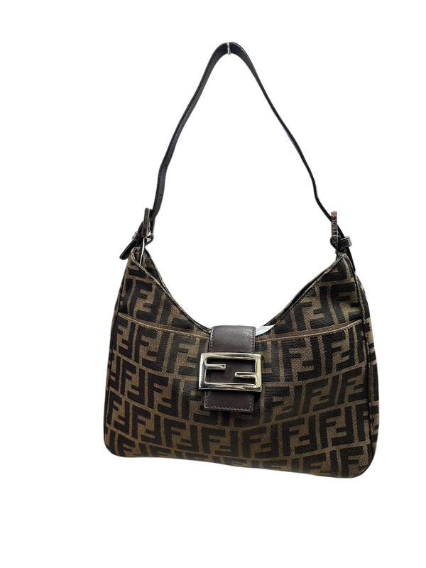 FENDI Zucca Croissant Shoulder Bag Brown Silver Hardware FE365