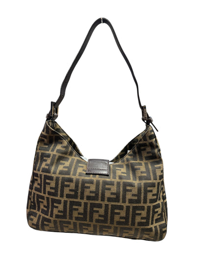 FENDI Zucca Croissant Shoulder Bag Brown Silver Hardware FE365