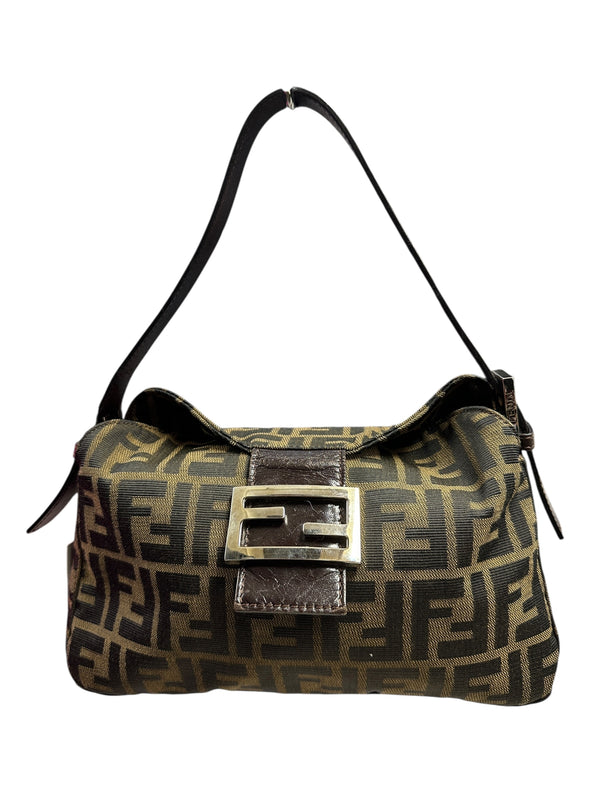 FENDI Zucca Shoulder Bag Brown/Black Silver Hardware FE368