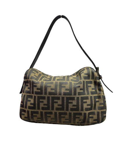 FENDI Zucca Shoulder Bag Brown/Black Silver Hardware FE368