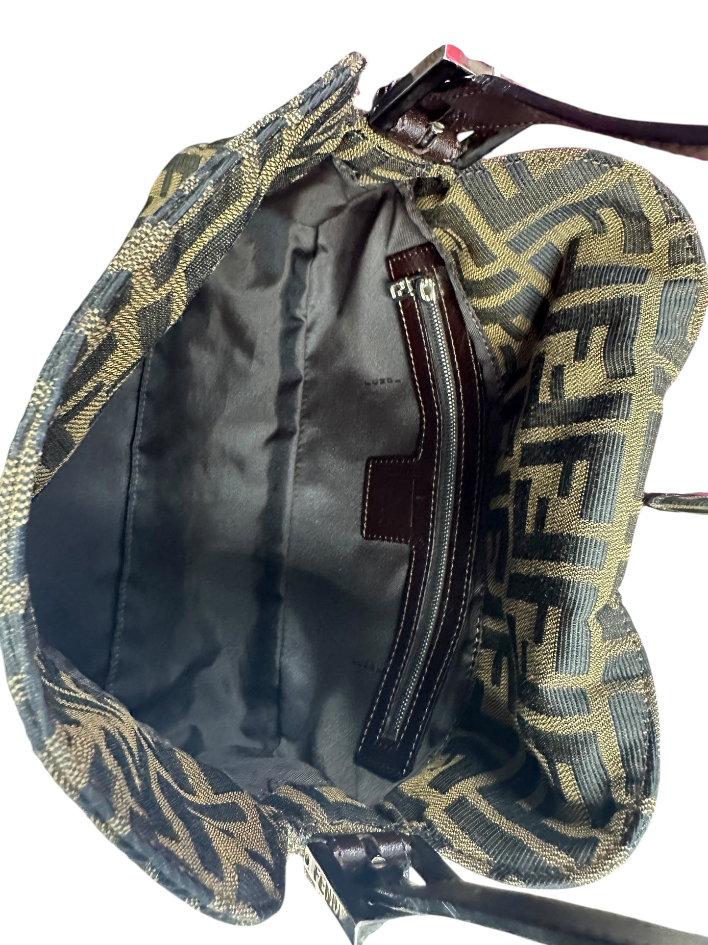 FENDI Zucca Shoulder Bag Brown/Black Silver Hardware FE368