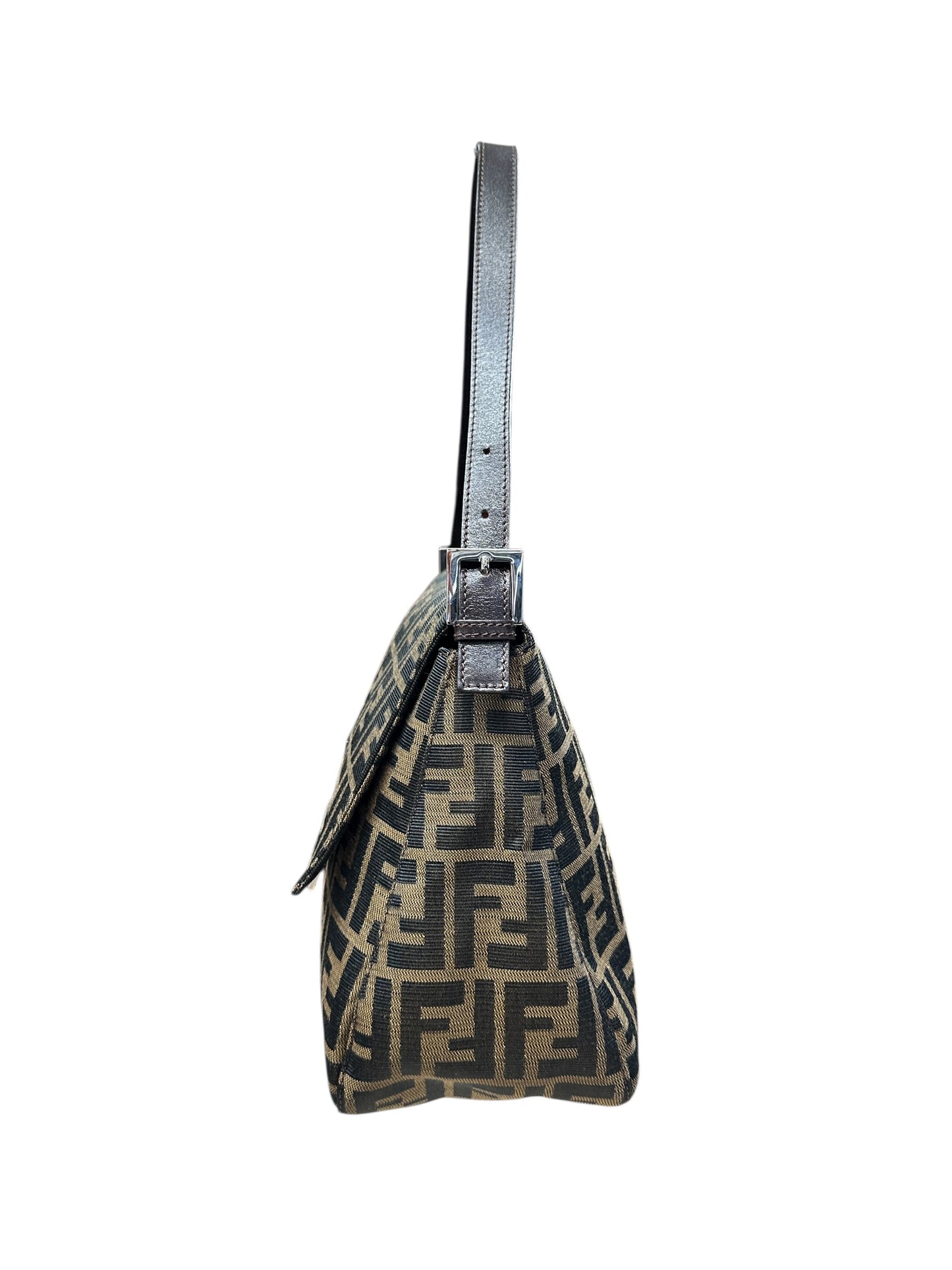 FENDI Zucca Mama Baguette Shoulder Bag Brown Silver Hardware FE367