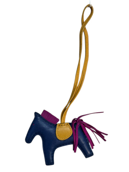 HERMES Leather Rodeo PM Bag Charm Navy/Yellow/Purple HE445