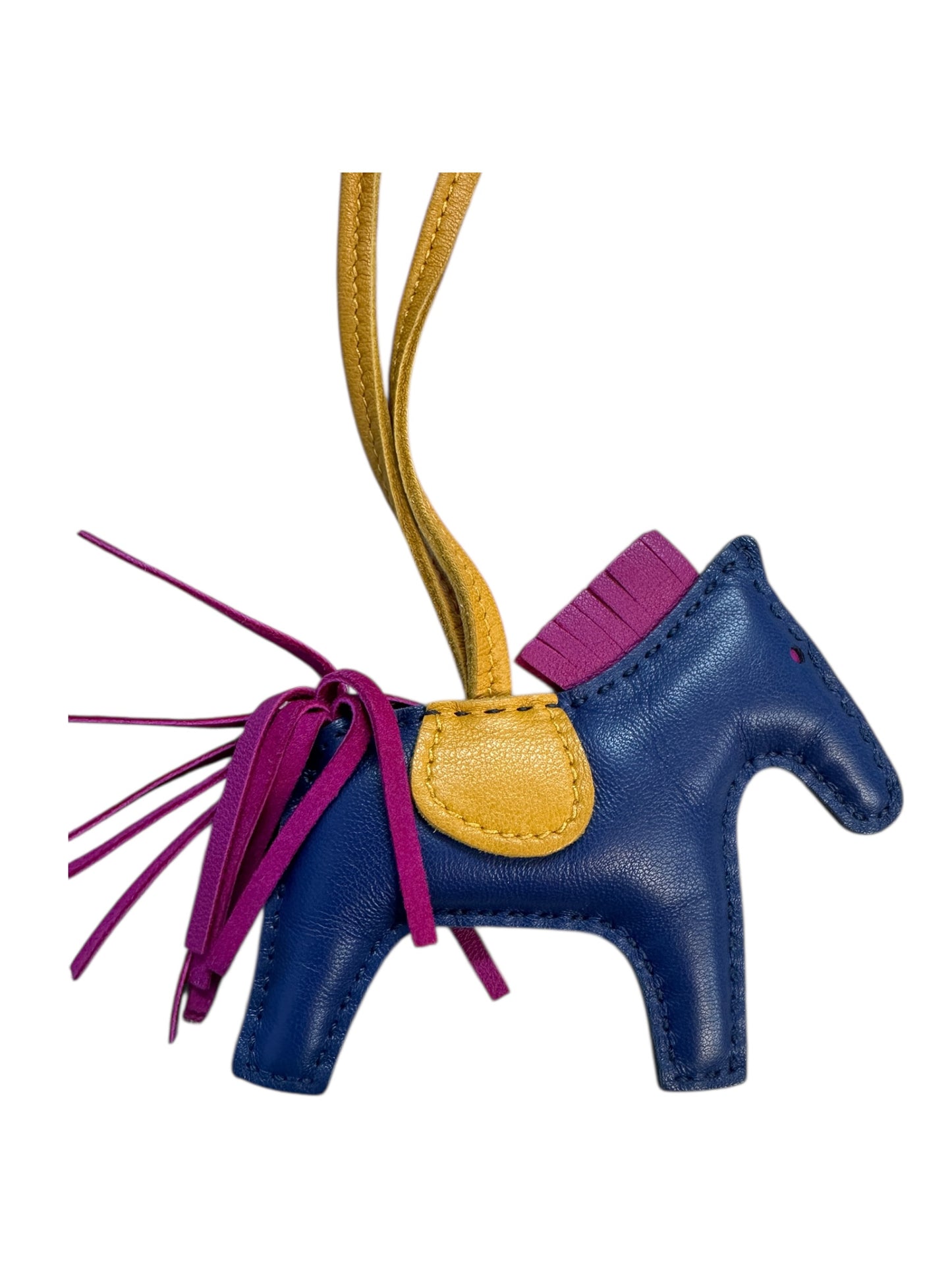 HERMES Leather Rodeo PM Bag Charm Navy/Yellow/Purple HE445