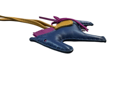 HERMES Leather Rodeo PM Bag Charm Navy/Yellow/Purple HE445