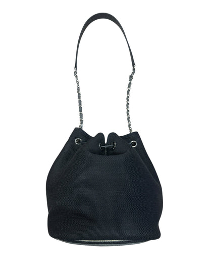 CHANEL Deauville Drawstring Bucket Bag Black Silver Hardware CH2123