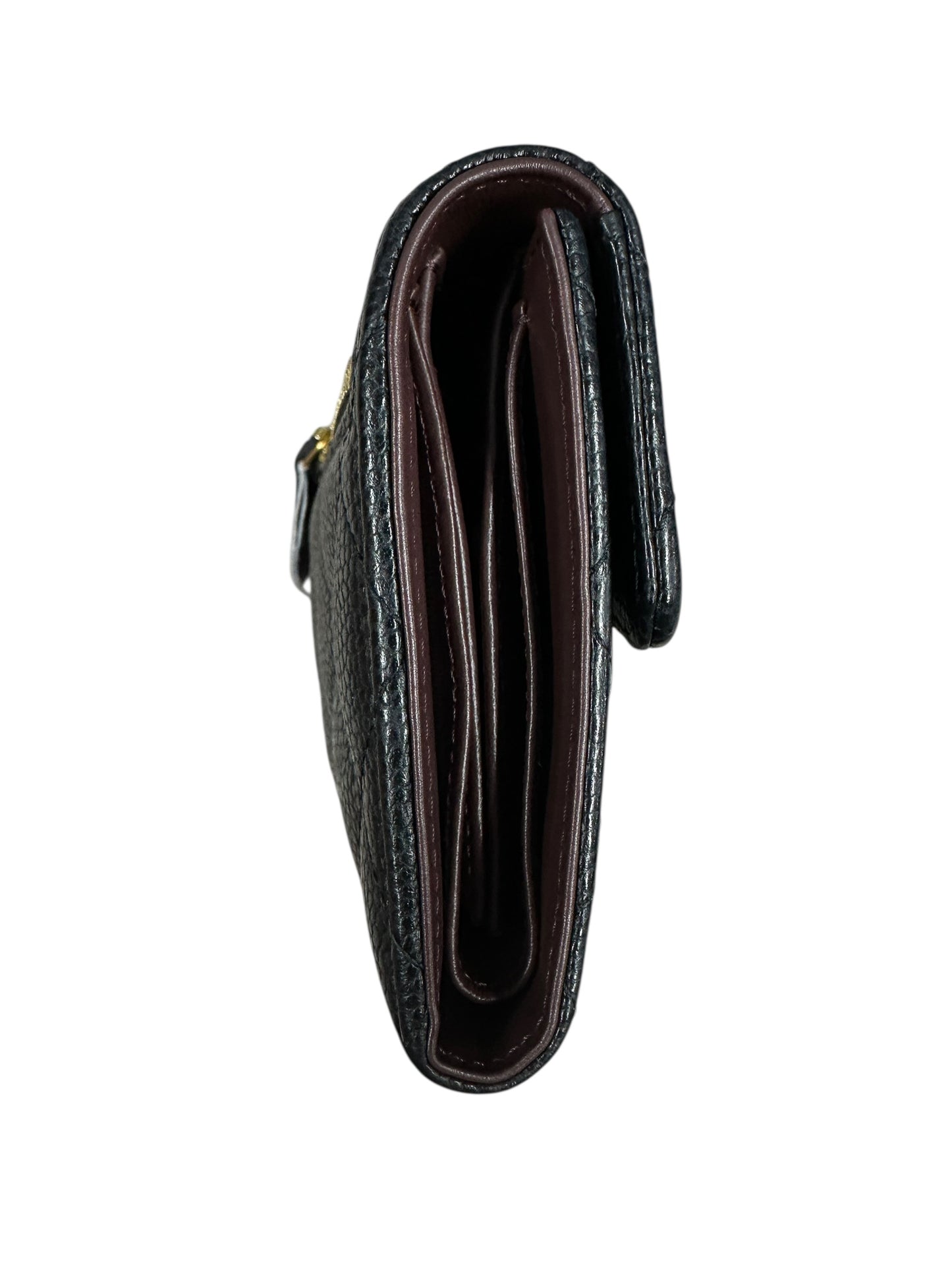 CHANEL Caviar Quilted Compact Wallet Black Gold Hardware CH2125