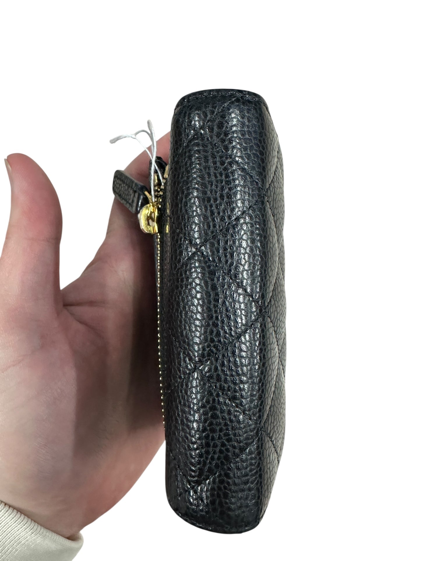CHANEL Caviar Quilted Compact Wallet Black Gold Hardware CH2125