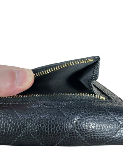 CHANEL Caviar Quilted Compact Wallet Black Gold Hardware CH2125