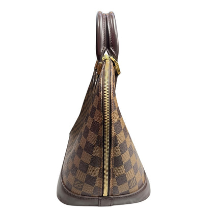 LOUIS VUITTON Damier Ebene Alma PM Handbag Brown Gold Hardware LO2264
