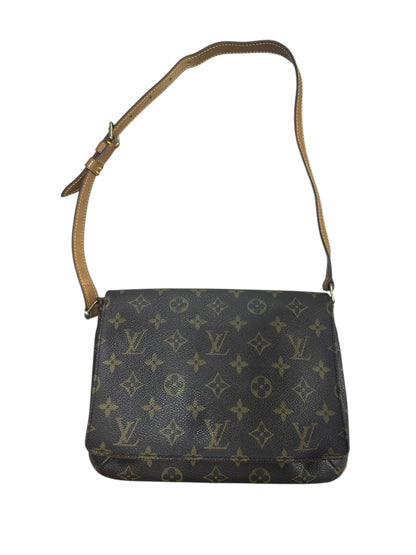 LOUIS VUITTON Monogram Musette Tango Shoulder Bag Brown Gold Hardware LO2266