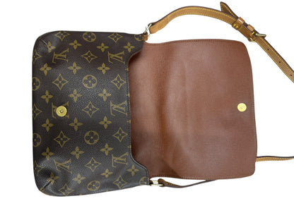 LOUIS VUITTON Monogram Musette Tango Shoulder Bag Brown Gold Hardware LO2266