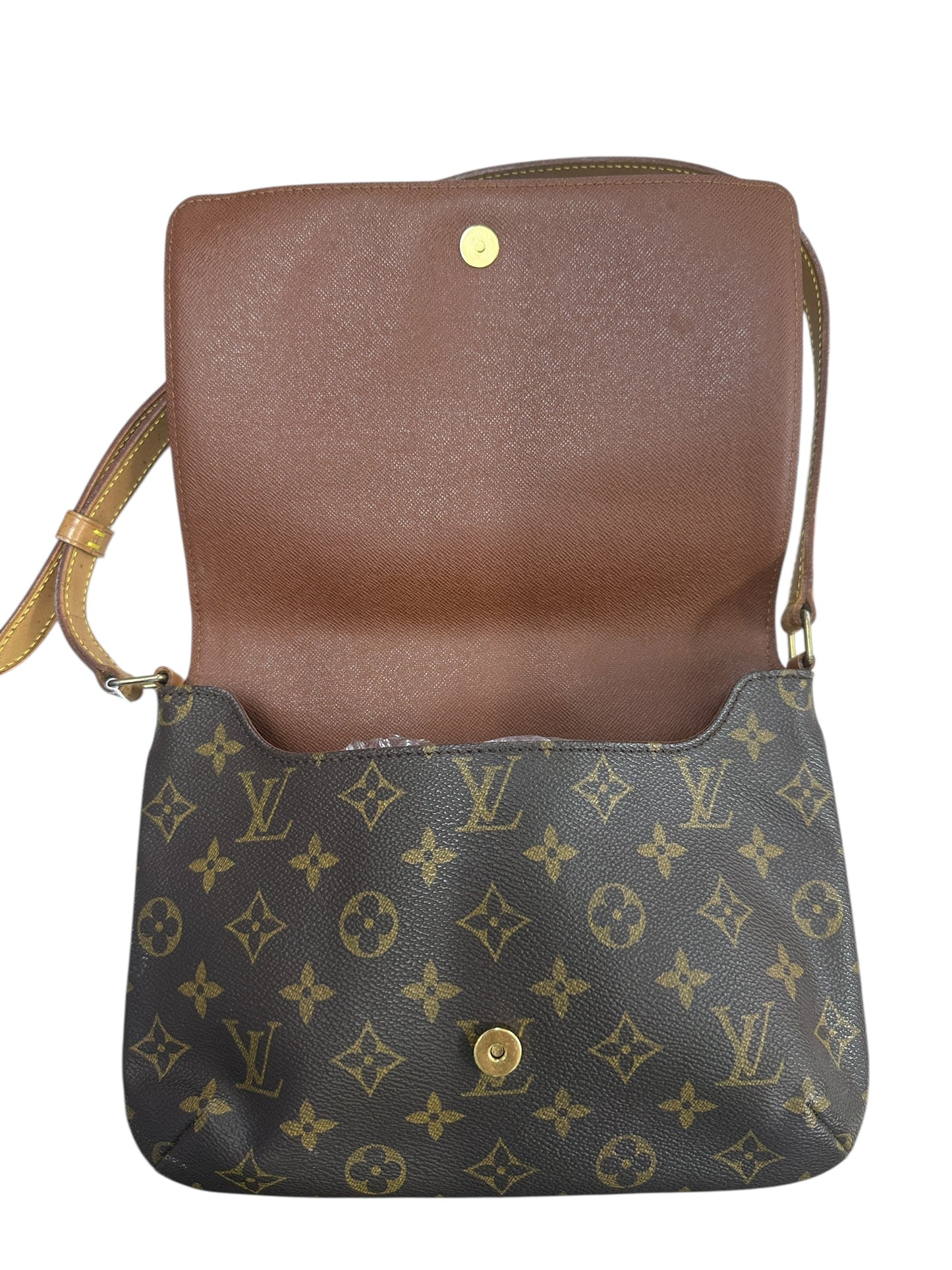 LOUIS VUITTON Monogram Musette Tango Shoulder Bag Brown Gold Hardware LO2267