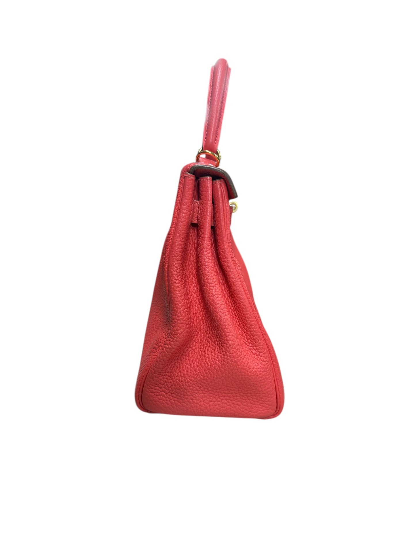 HERMES Togo Leather Kelly Handbag Red Gold Hardware HE427