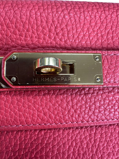HERMES Togo Leather Kelly Handbag Red Gold Hardware HE427