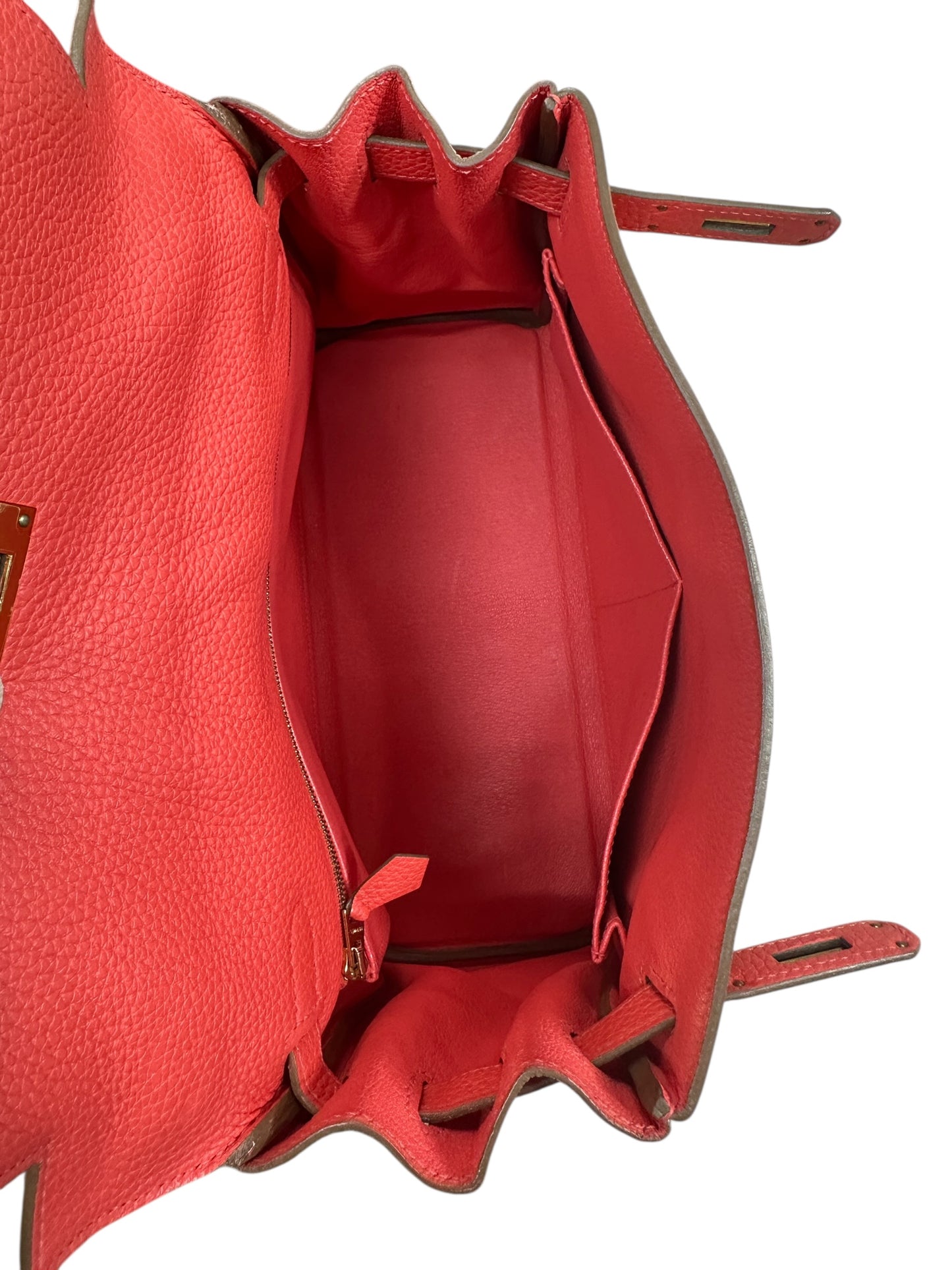 HERMES Togo Leather Kelly Handbag Red Gold Hardware HE427