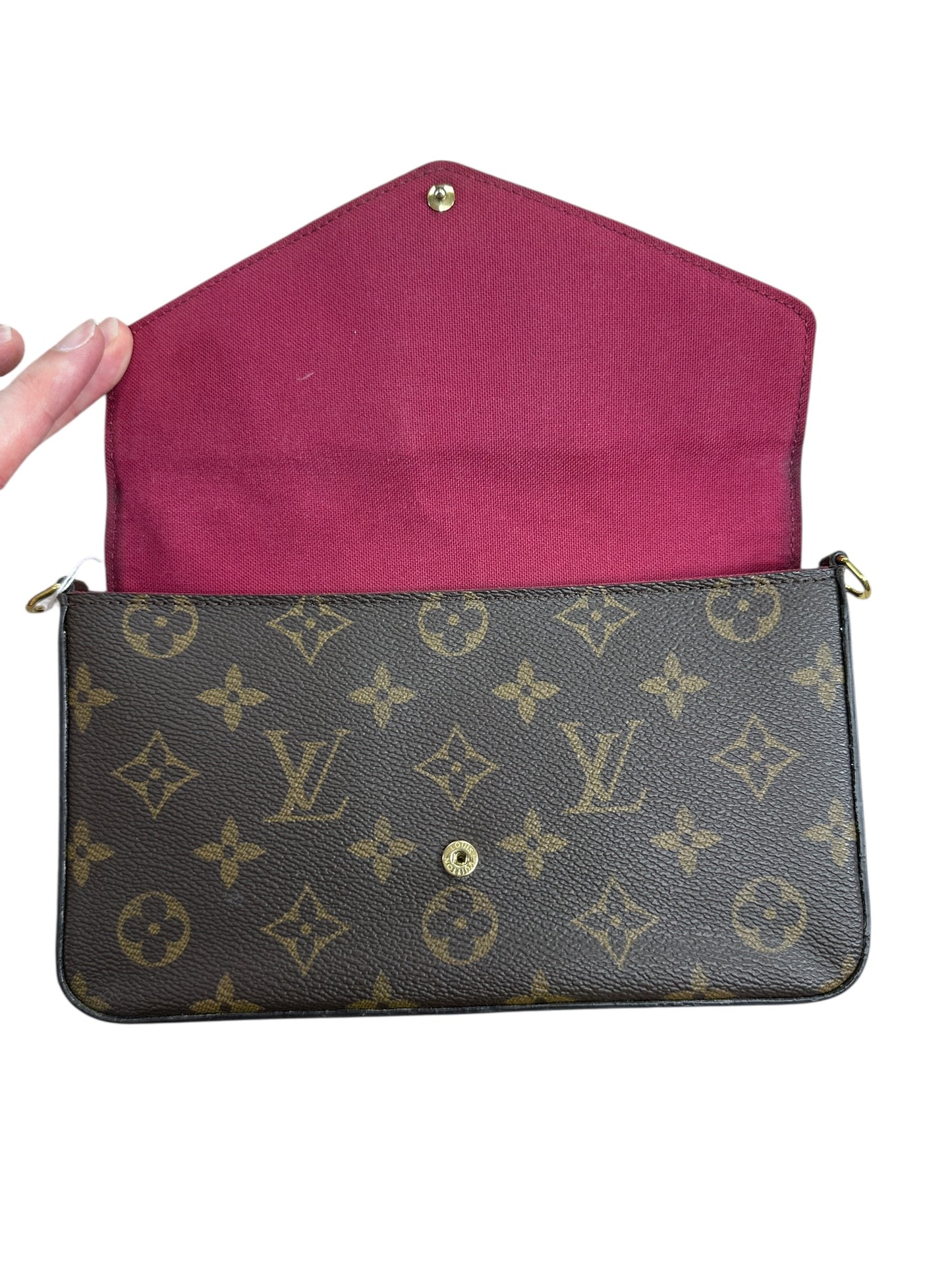 LOUIS VUITTON Monogram Felicie Pochette Crossbody Bag Brown Gold Hardware LO2284
