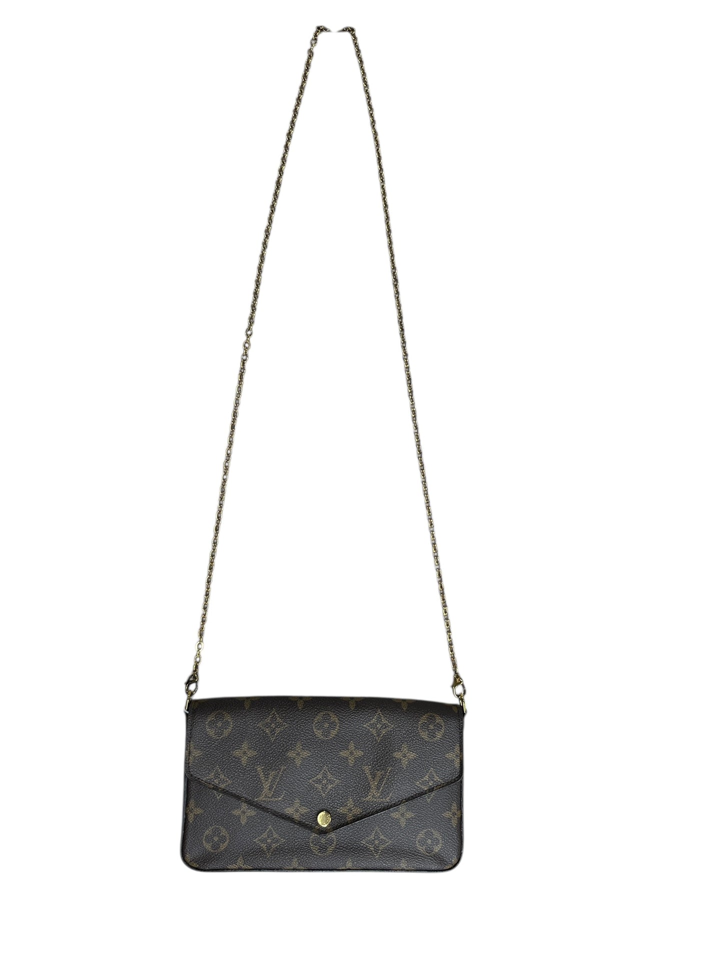 LOUIS VUITTON Monogram Felicie Pochette Crossbody Bag Brown Gold Hardware LO2284