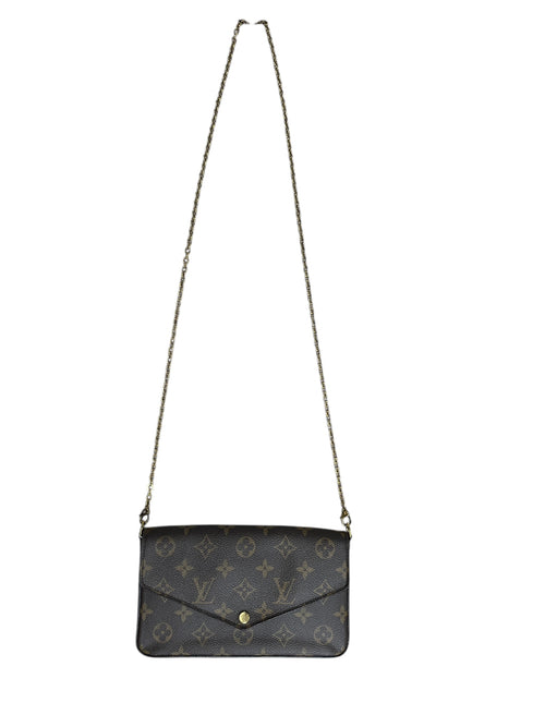 LOUIS VUITTON Monogram Felicie Pochette Crossbody Bag Brown Gold Hardware LO2284