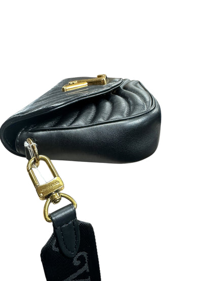 LOUIS VUITTON Quilted Leather New Wave Crossbody Bag Black Gold Hardware LO2293