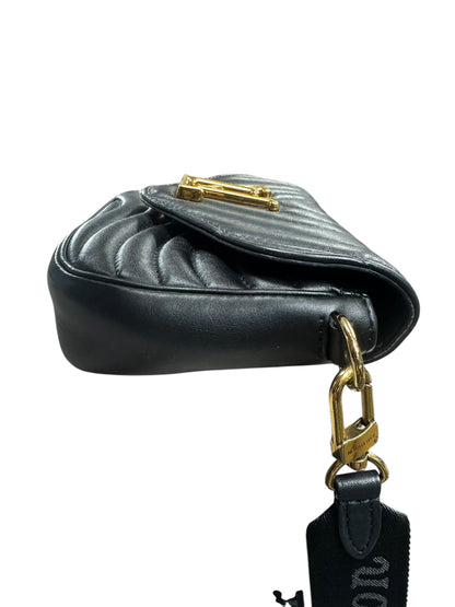 LOUIS VUITTON Quilted Leather New Wave Crossbody Bag Black Gold Hardware LO2293