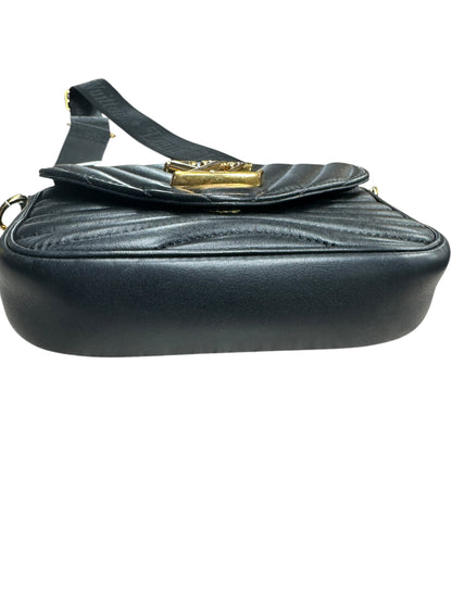 LOUIS VUITTON Quilted Leather New Wave Crossbody Bag Black Gold Hardware LO2293