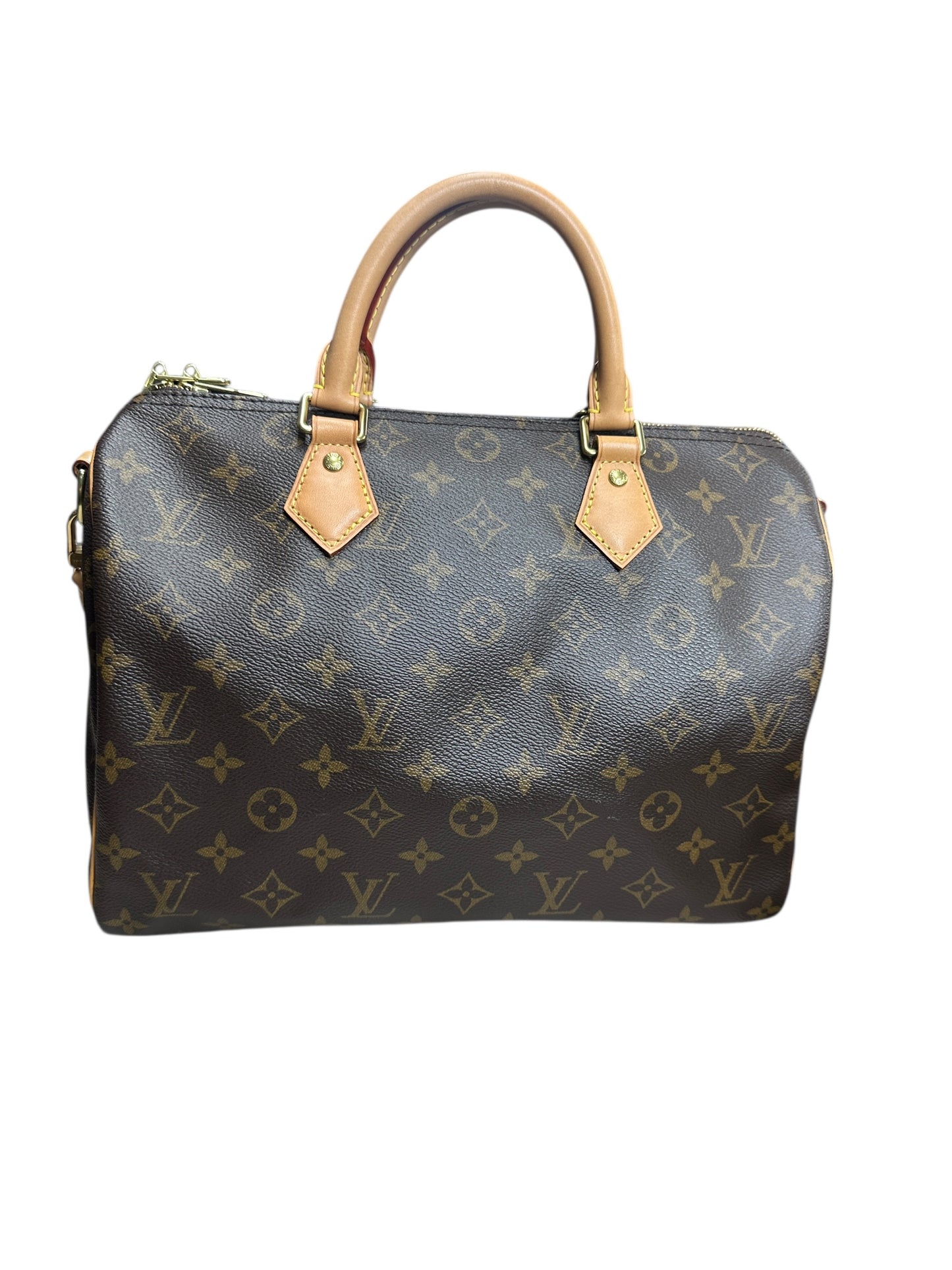 LOUIS VUITTON Monogram Speedy Bandouliere 30 Handbag Brown Gold Hardware LO2256