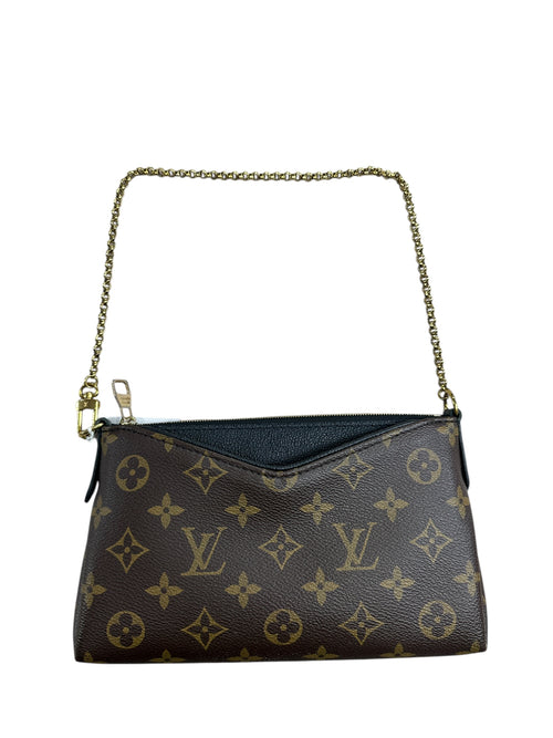 LOUIS VUITTON Monogram Pallas Clutch Brown Gold Hardware LO2248
