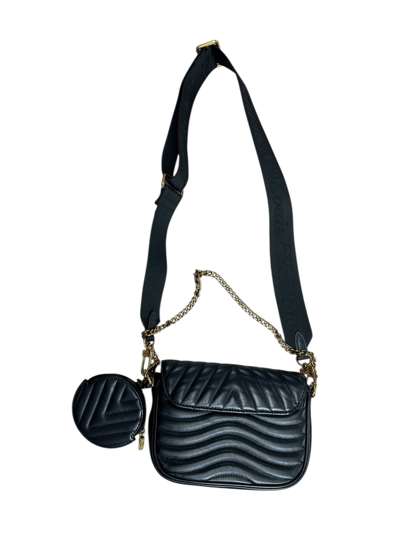 LOUIS VUITTON Quilted Leather New Wave Multi-Pochette Crossbody Bag Black Gold Hardware LO2246