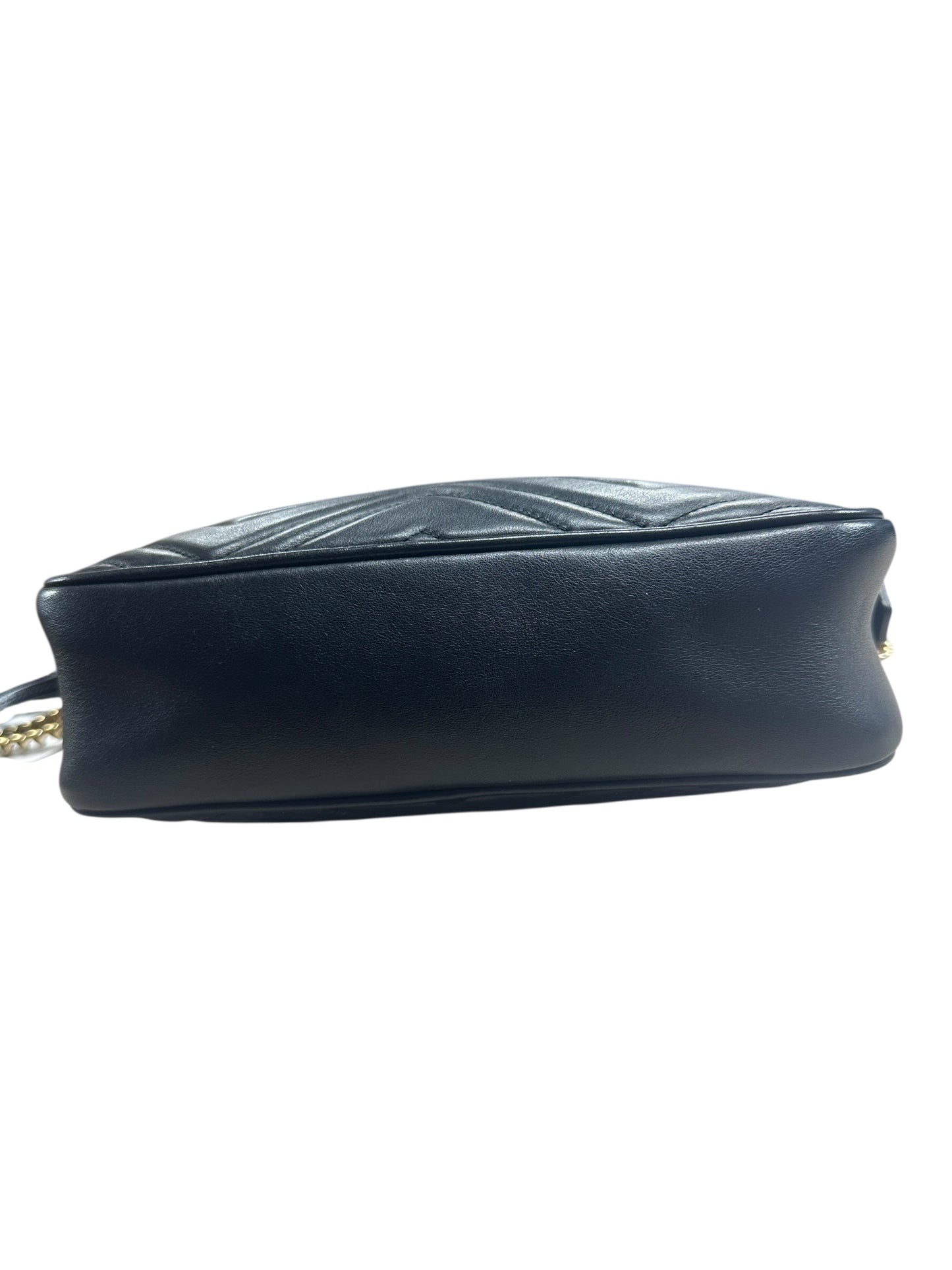 GUCCI Matelassé Leather GG Marmont Crossbody Bag Black Gold Hardware GU574