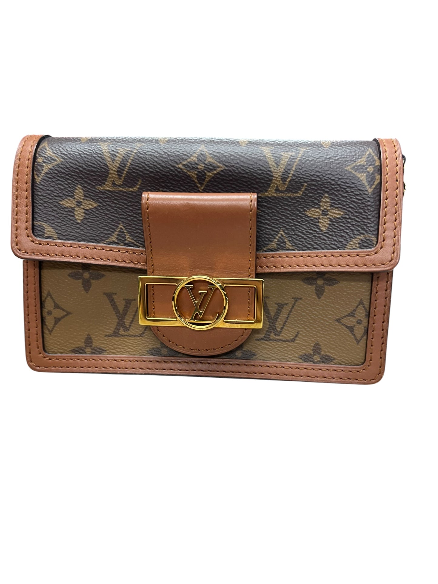LOUIS VUITTON Monogram Reverse Dauphine Wallet on Chain Brown Gold Hardware LO2313