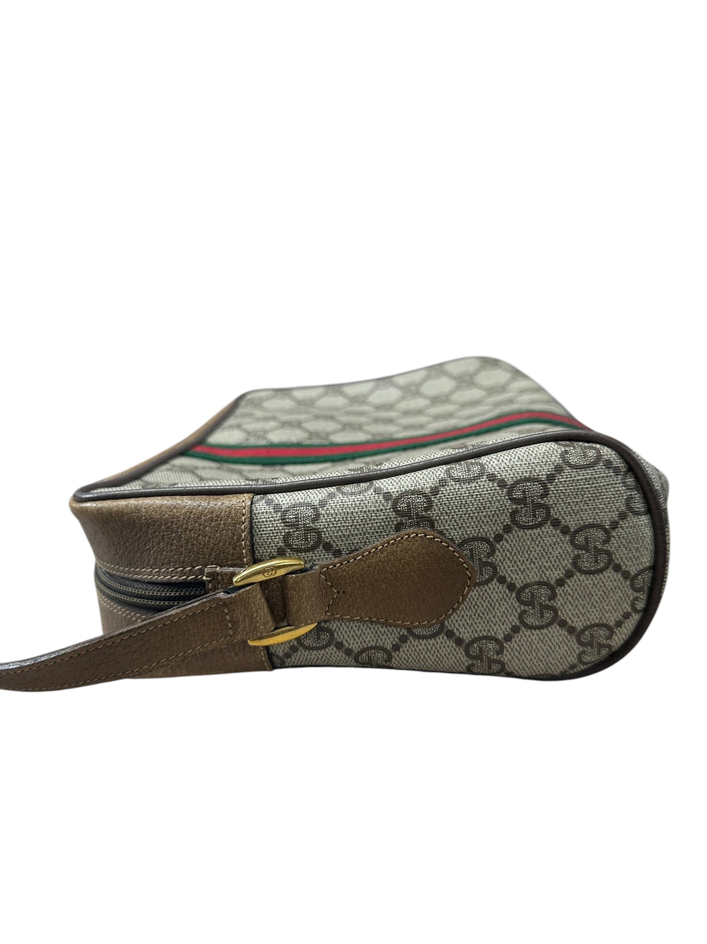 GUCCI GG Supreme Web Stripe Crossbody Bag Beige/Brown Gold Hardware GU576