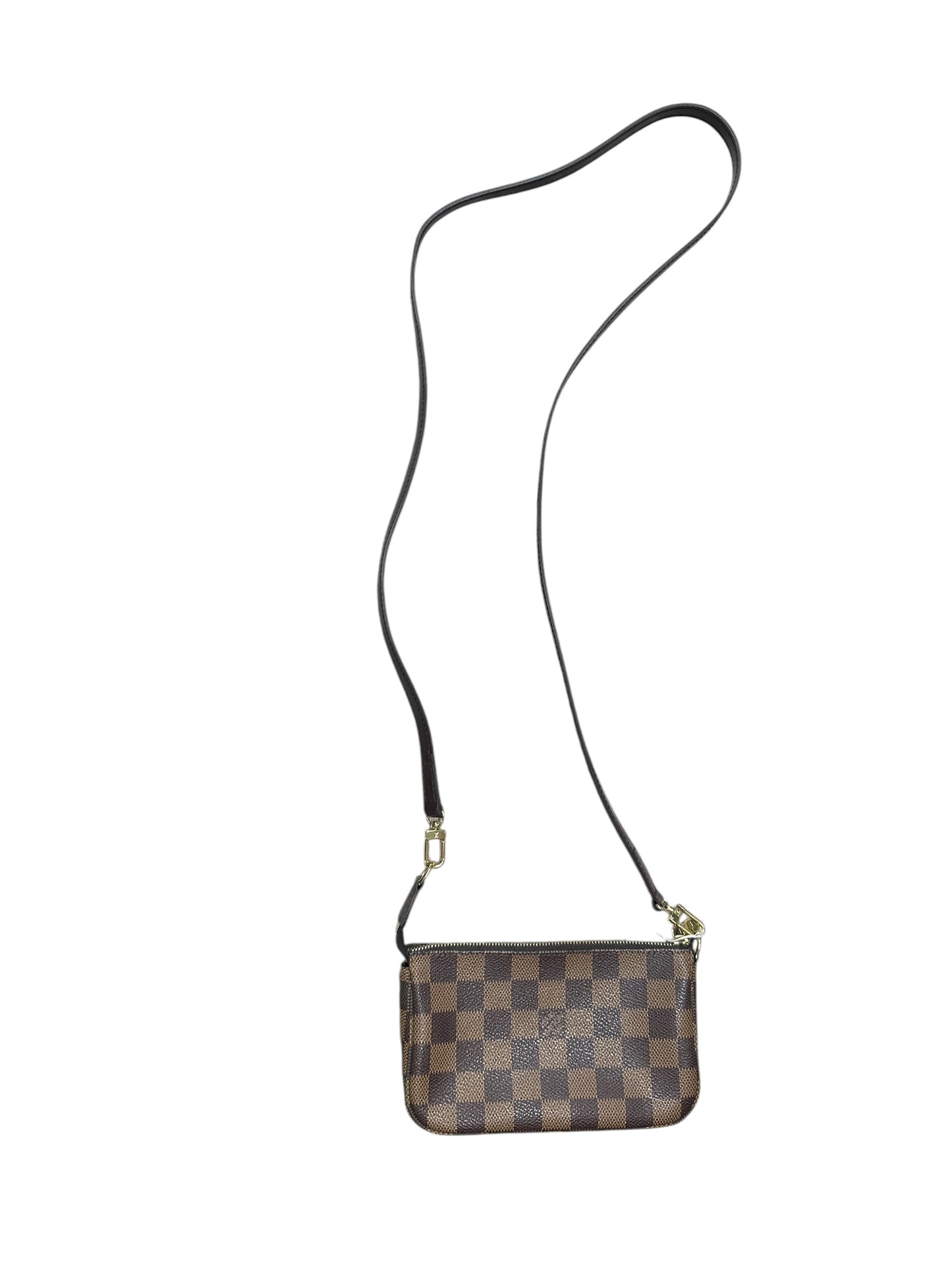 LOUIS VUITTON Damier Ebene Pochette Accessoires Wristlet Brown Gold Hardware LO2314
