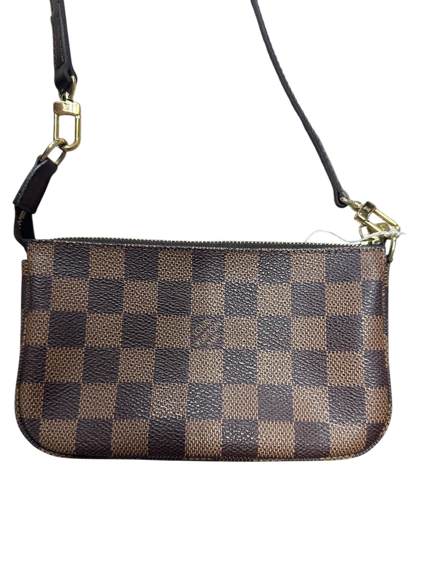 LOUIS VUITTON Damier Ebene Pochette Accessoires Wristlet Brown Gold Hardware LO2314