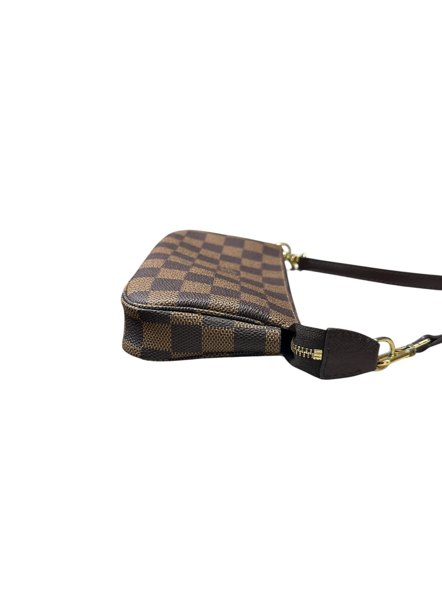 LOUIS VUITTON Damier Ebene Pochette Accessoires Wristlet Brown Gold Hardware LO2314