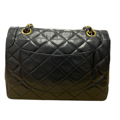 CHANEL Quilted Lambskin Paris Limited Double Flap Shoulder Bag Black Gold Hardware CH2127