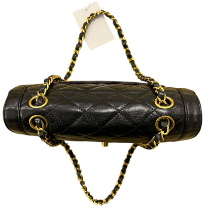 CHANEL Quilted Lambskin Paris Limited Double Flap Shoulder Bag Black Gold Hardware CH2127