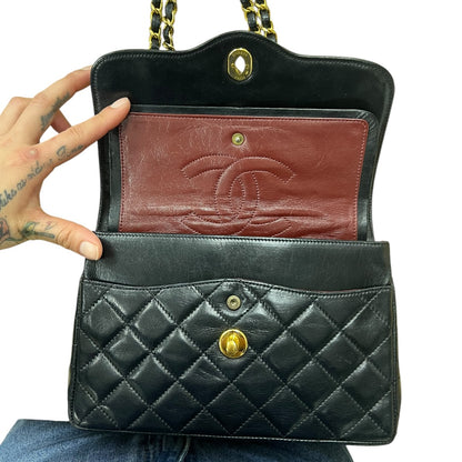 CHANEL Quilted Lambskin Paris Limited Double Flap Shoulder Bag Black Gold Hardware CH2127