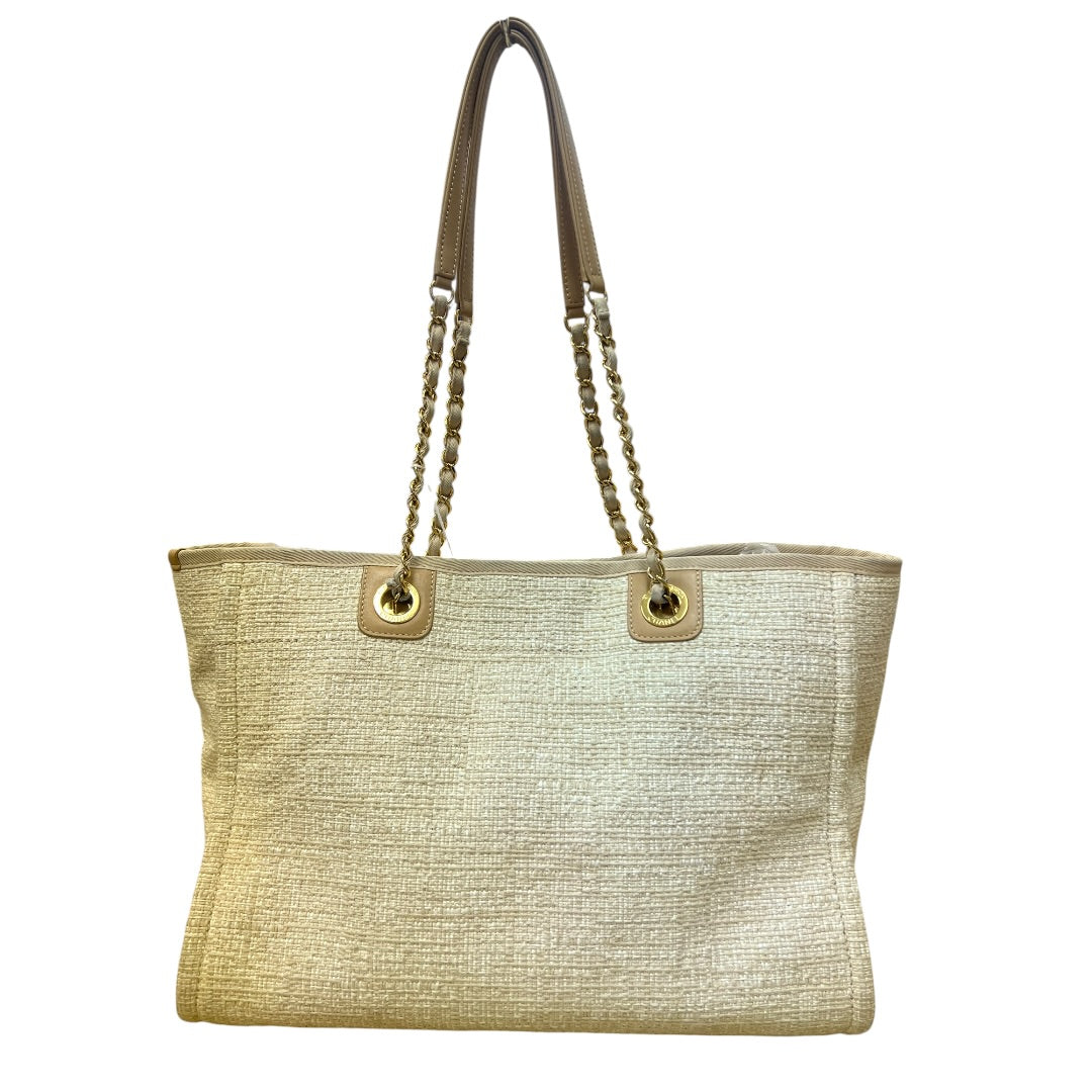 CHANEL Deauville Tote Bag Beige Gold Hardware CH2129