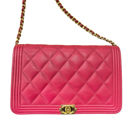 CHANEL Caviar Boy Wallet on Chain Shoulder Bag Pink Gold Hardware CH2130