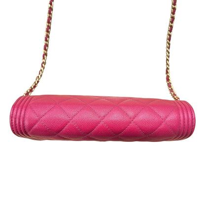 CHANEL Caviar Boy Wallet on Chain Shoulder Bag Pink Gold Hardware CH2130