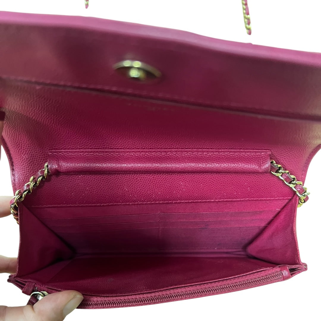 CHANEL Caviar Boy Wallet on Chain Shoulder Bag Pink Gold Hardware CH2130