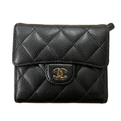 CHANEL Caviar Quilted Classic Small Flap Wallet Black Gold Hardware CH2132