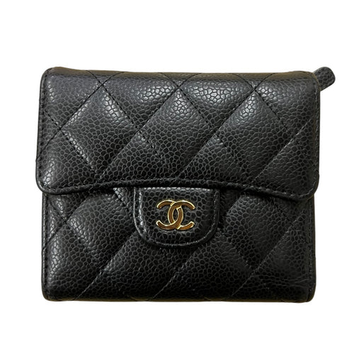 CHANEL Caviar Quilted Classic Small Flap Wallet Black Gold Hardware CH2132
