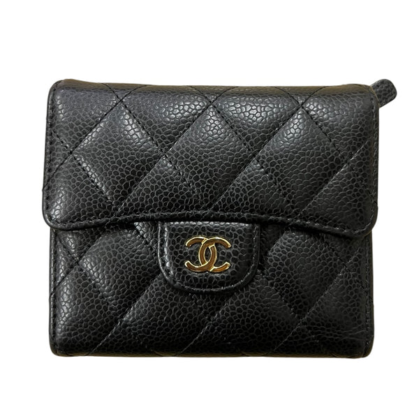 CHANEL Caviar Quilted Classic Small Flap Wallet Black Gold Hardware CH2132