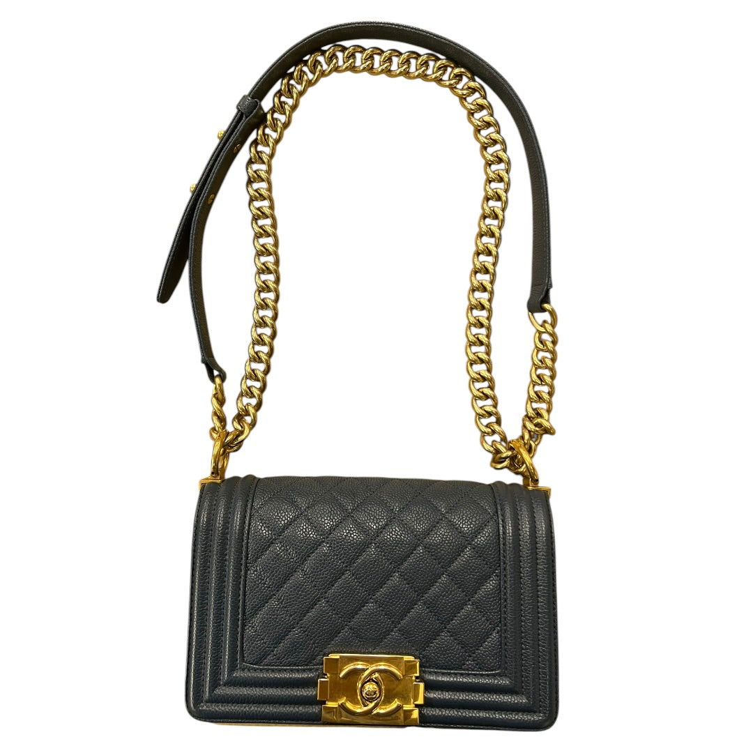 CHANEL Caviar Quilted Small Boy Shoulder Bag Black Gold Hardware CH2133