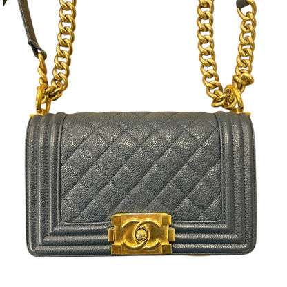 CHANEL Caviar Quilted Small Boy Shoulder Bag Black Gold Hardware CH2133