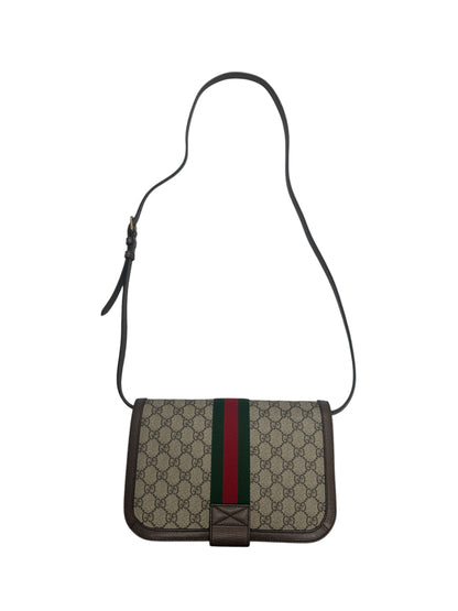 GUCCI GG Supreme Ophidia Small Shoulder Bag Brown Gold Hardware GU577
